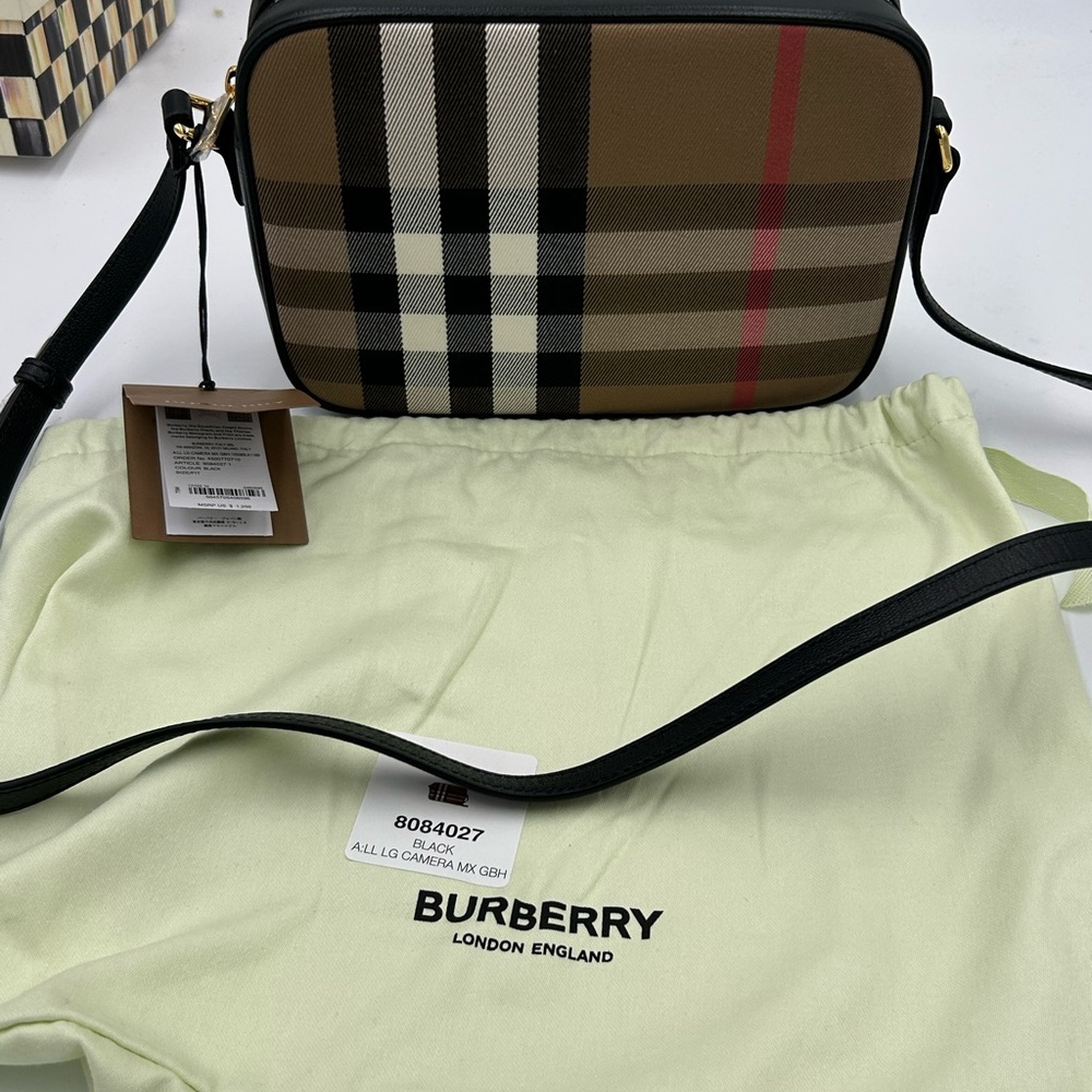Women's Burberry check, canvas, and leather camera bag made in Italy - Picture 3 of 14